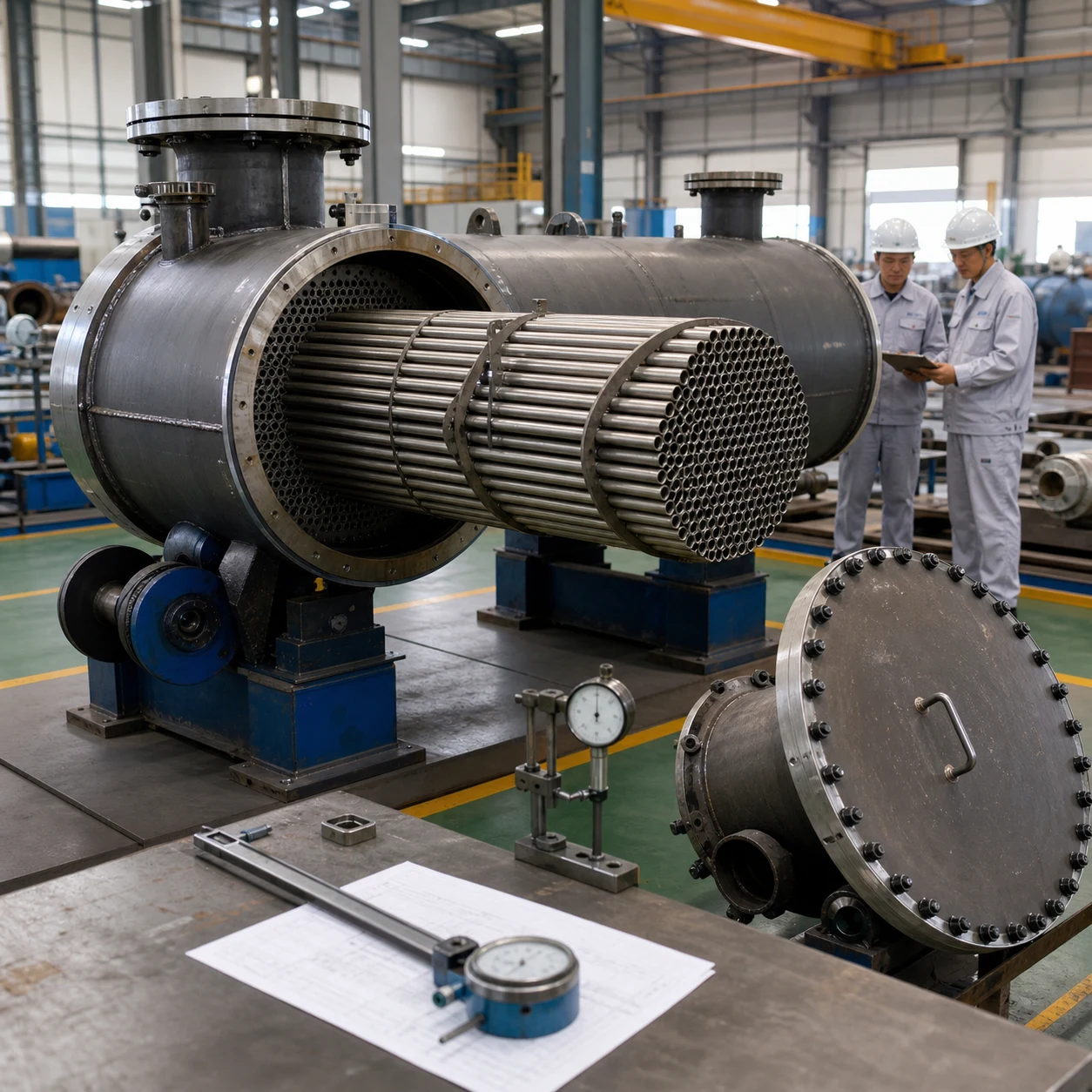 Manufacturing inspection of a district heating shell and tube heat exchanger tube bundle and pressure boundary