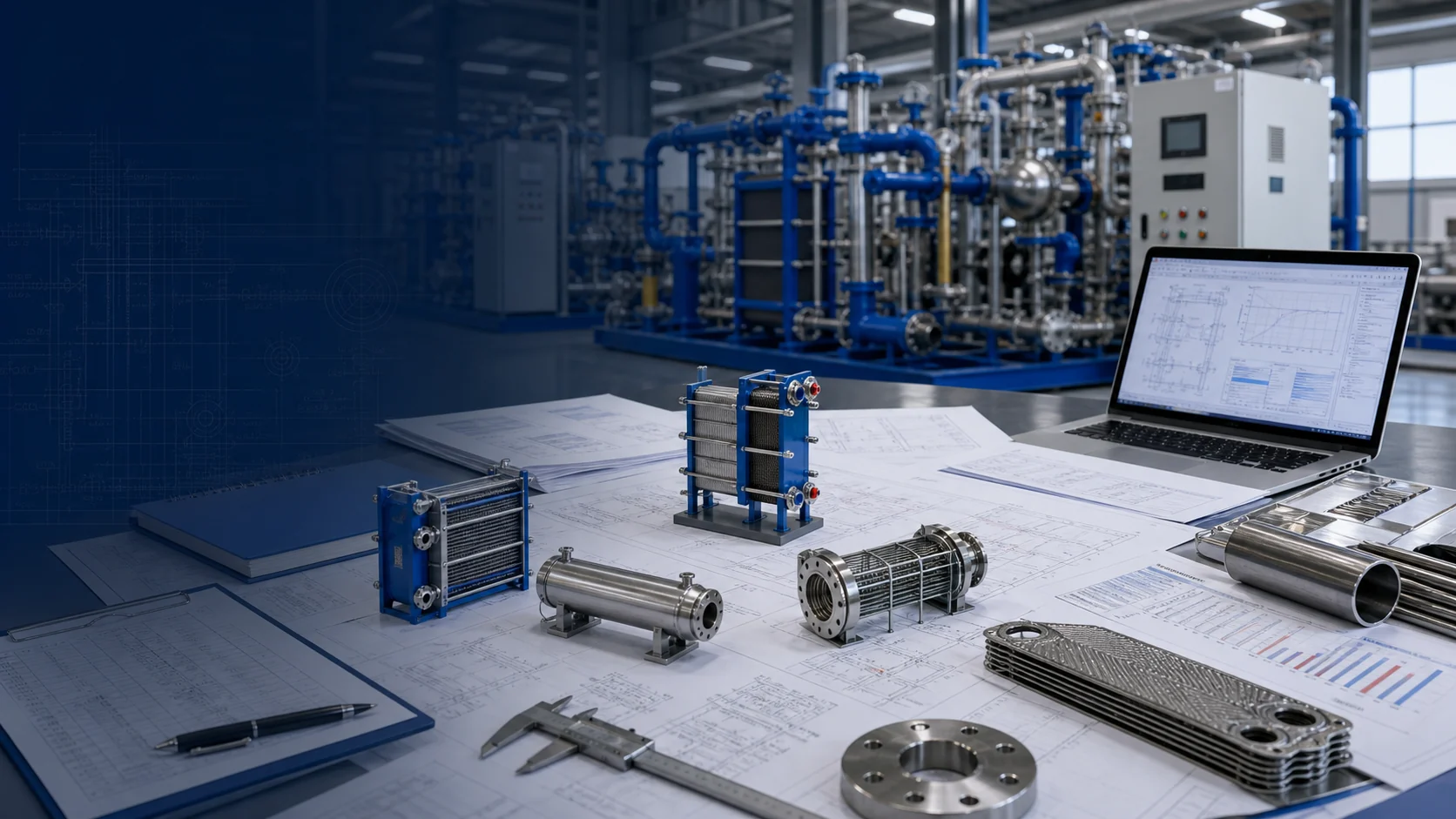 Heat exchanger engineering selection review with drawings, equipment samples and factory equipment
