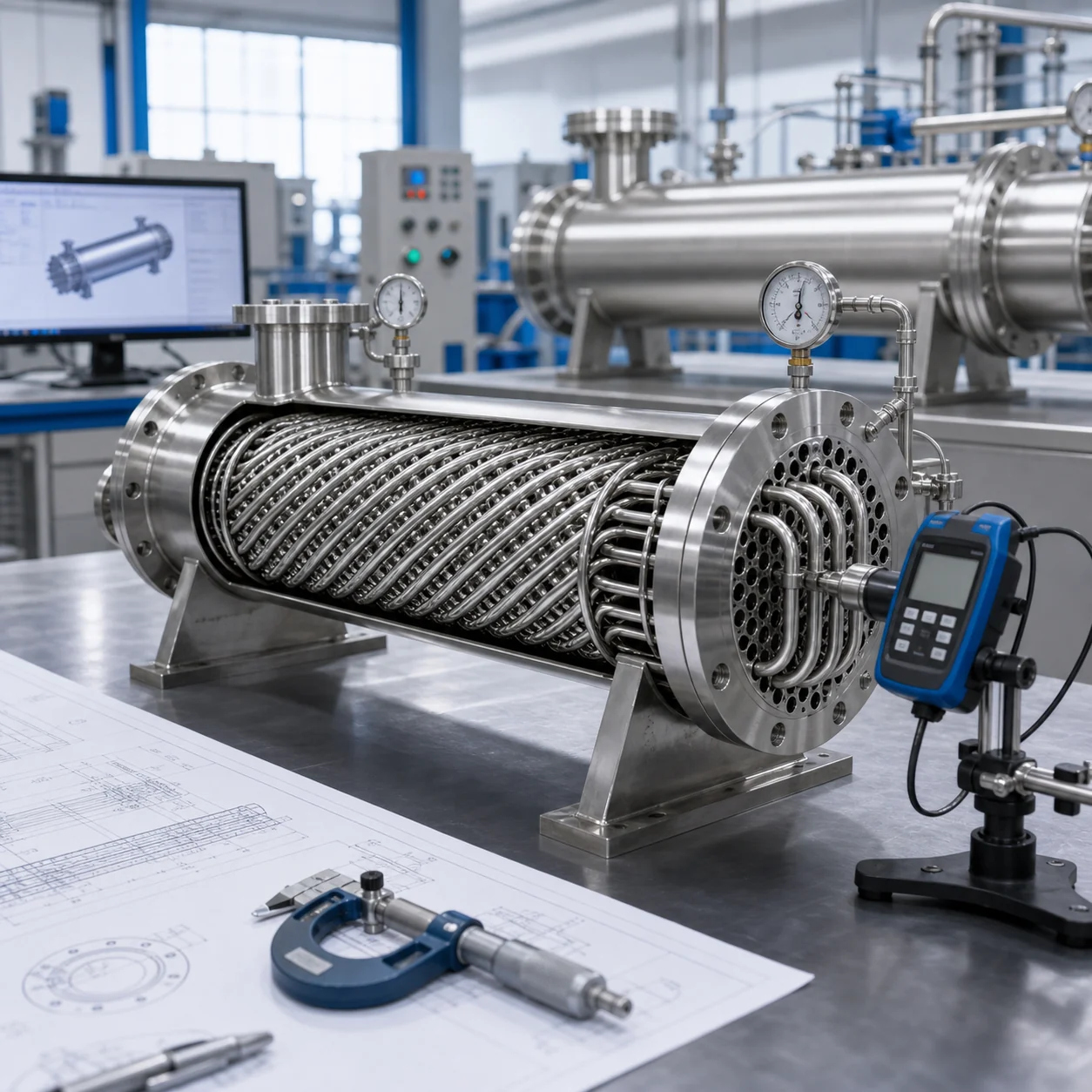 Manufacturing quality inspection and pressure testing for spiral wound tube heat exchangers