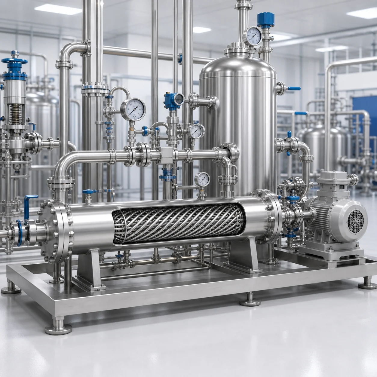 Spiral wound tube heat exchanger process applications for condensation recovery heating and cooling systems